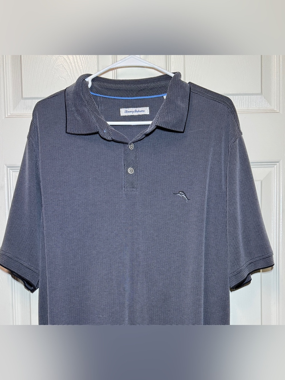Tommy Bahama Men’s Polo Shirt Short Sleeve Micro Grid Marlin Embroidery Grey XL
